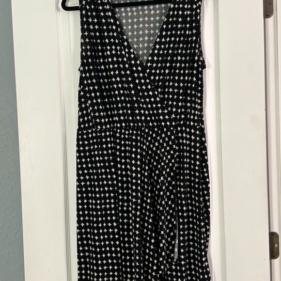 Merona Black & White Geometric Sleeveless Faux-Wrap Midi Dress XL - Picture 2 of 8